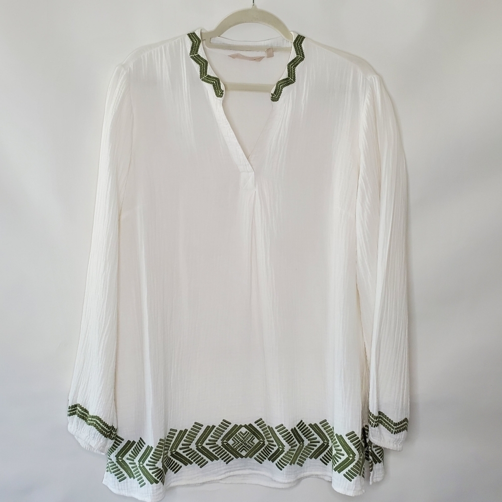 Soft Surroundings Embroidered Gauzy Tunic L White Pullover Top Beach Cover-up